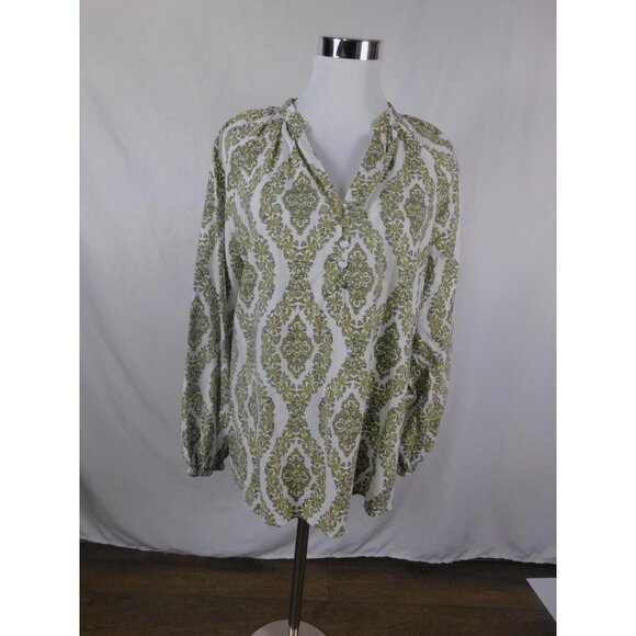 Belle by Kim Gravel Large Green Boho V Neck Tunic Print - Picture 1 of 12